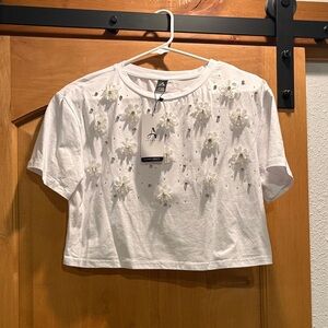 White Floral Embellished Crop Top